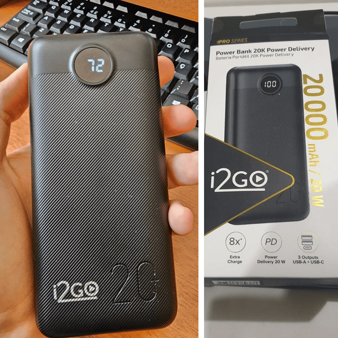 I2GO, Carregador Portátil (Power Bank) Ultra Rápido 20000mAh, Power Delivery 20W, 2 Saídas USB + 1 Saída/Entrada USB-C, Preto, i2GO PRO