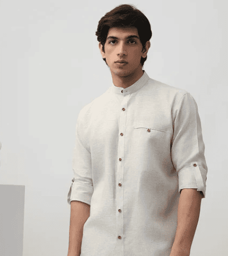 Natural Plain Linen Men's Premium Chinese Collar Branded Shirt (1).png