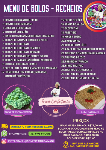Cardápio Confeitaria