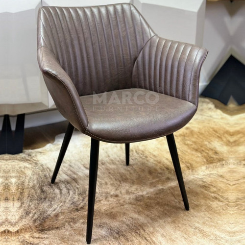 Louis Tub Dining Chair with Round-Shaped Armrests and Matte Black Metal Legs (Brown).jpg