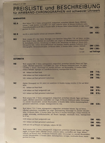 Sinn Chronos Preisliste 07 1989 Seite 1