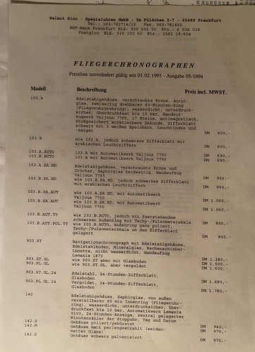 Sinn Chronos Preisliste 02 1993