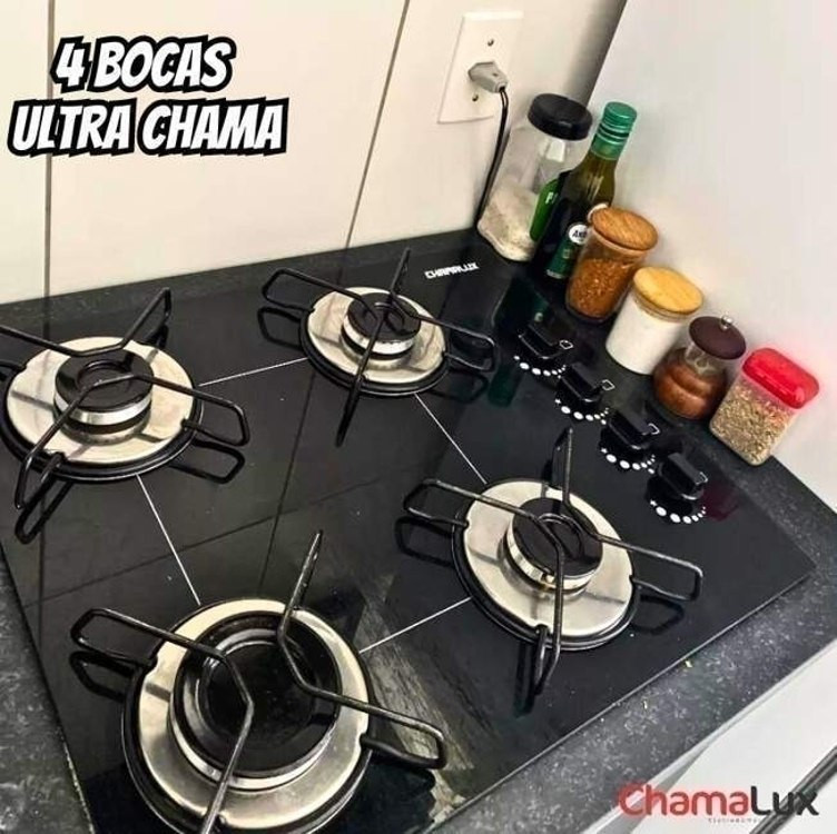 Fogão Cooktop 4 Bocas Chamalux Ultra Chama Chapa Bivolt Preto 127V/220V