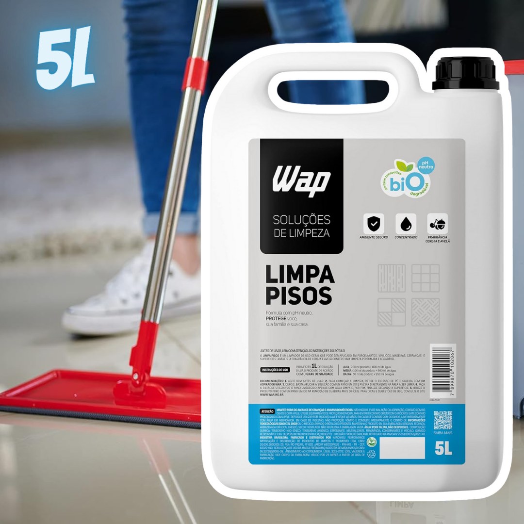 Limpador de Porcelanatos Pisos e Superfícies WAP LIMPA PISOS 5 LITROS, Branco e azul