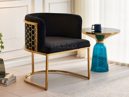 Honeycomb Black Velvet Brush Gold Chair.jpg