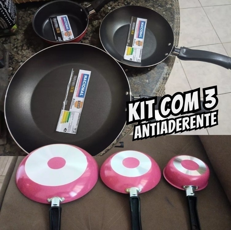 Conjunto De Frigideiras Antiaderente 3 Peças Nacional