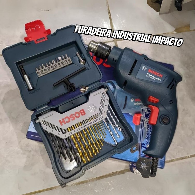 Furadeira Industrial Impacto Rev 450w Gsb 450 Re Bosch + Kit