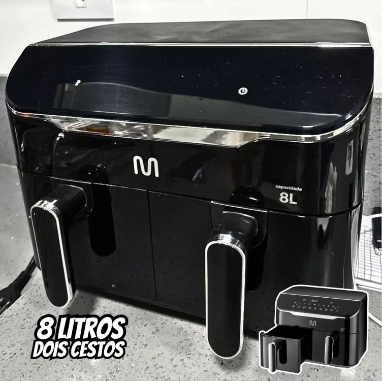 Fritadeira Elétrica Air Fryer 8L 2 Gavetas 127V 1800W Preto Multi – GO219