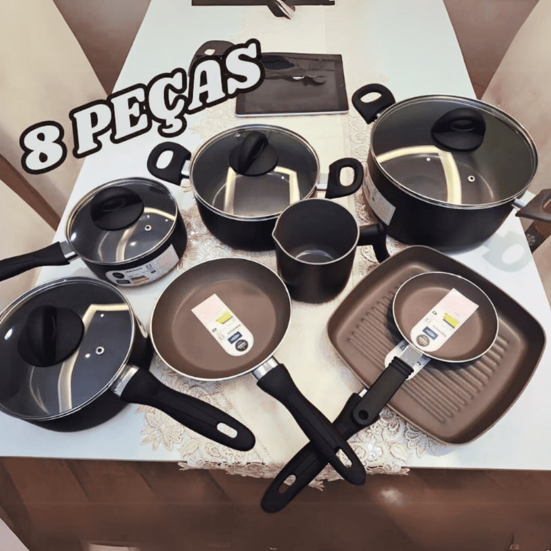 Conjunto De Panelas 8 Peças Ceramic Life Smart Plus Preta Cor Preto Brinox