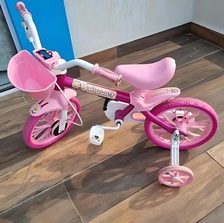 Bicicleta Infantil com roda treinamento Flower Aro 12 Nathor