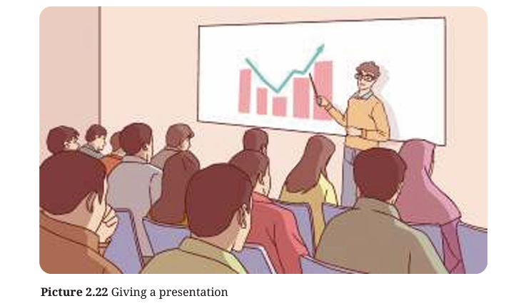 Picture 2,22 Giving a Presentation, buku Bahasa Inggris: English for Change untuk SMA/MA Kelas XI. Unit 2 Love Your Environment, halaman 91