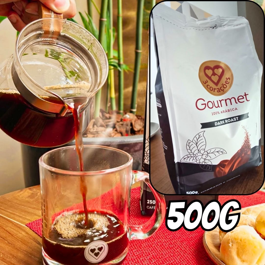 3 Corações Café Torrado e Moído Gourmet Dark Roast, 500g