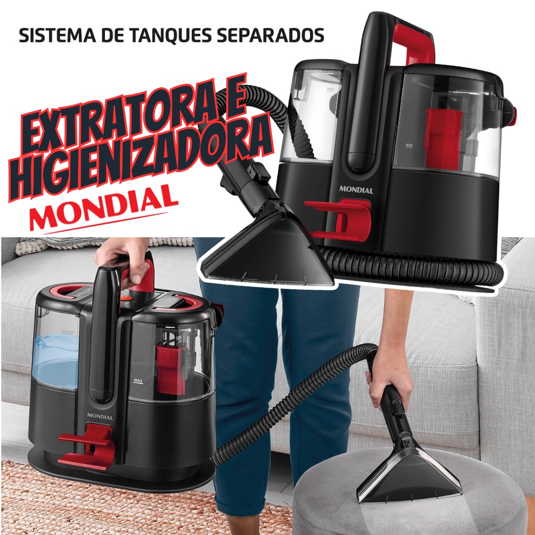 Extratora e Higienizadora Portátil Deep Cleaner I, Mondial, Preto/Vermelho, 1650W, 220V – EXP-01-R