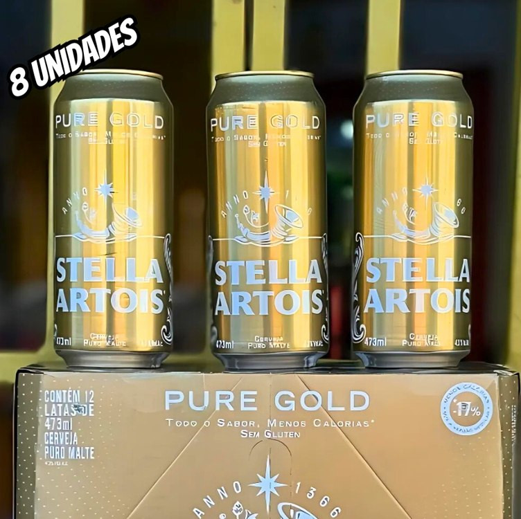 Cerveja Stella Artois Pure Gold Puro Malte 8 Unidades Lata 350ml