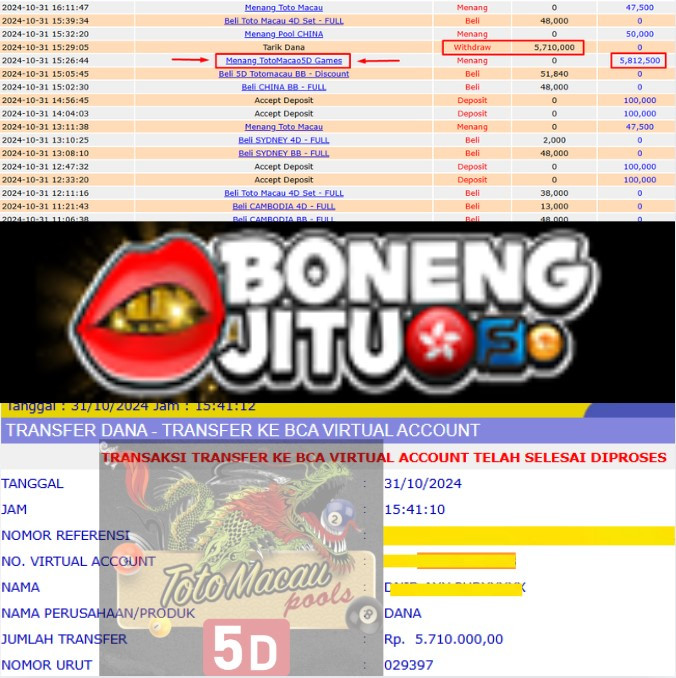 SELAMAT KEPADA ID XXXX JACKPOT PERMAINAN TOTO MACAU5D GAMES DI WEB BONENGJITU