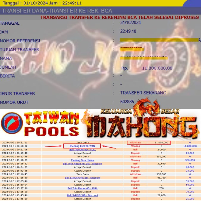 SELAMAT KEPADA ID XXXX JACKPOT PERMAINAN POOL TAIWAN DI WEB SHIOJITU