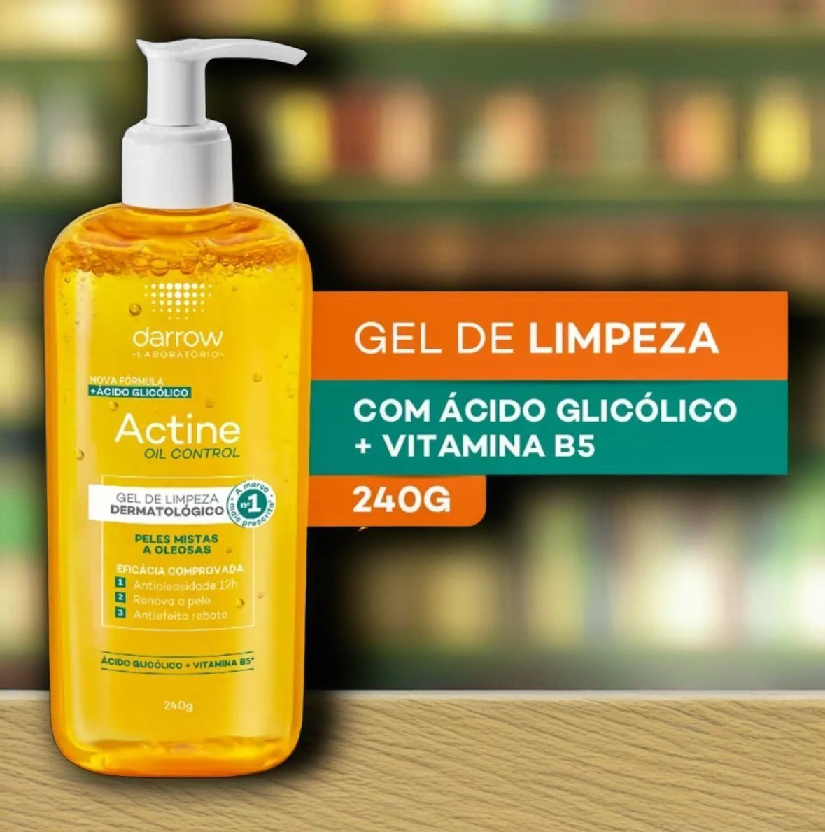 Gel De Limpeza Facial Actine Oil Control Antioleosidade Com Ácido Glicólico E Vitamina B5 240g Darrow