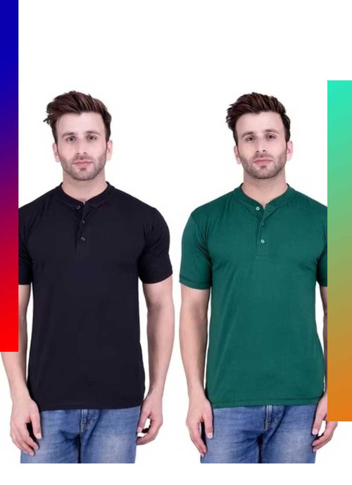 weardo black 26 green regular fit pack of 2 henley t shirt