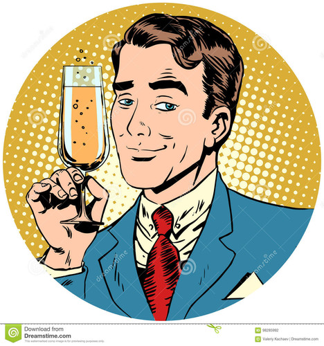 nice man glass champagne sparkling wine round avatar icon symbol character image pop art retro vecto