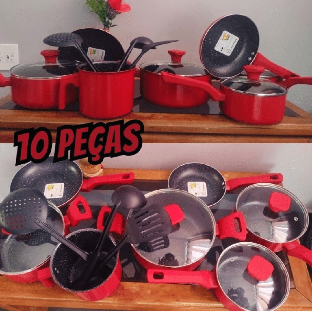 Conjunto Panelas Indução Cerâmico Pratic Cook Red 10 Pç Mimo