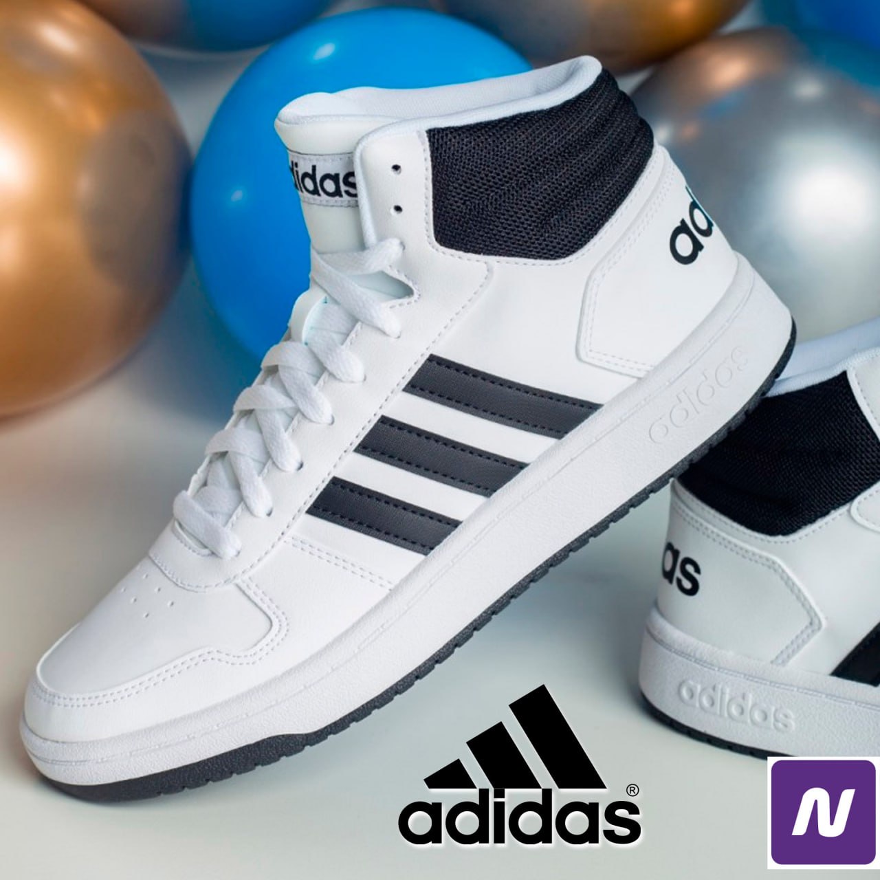 Tênis Adidas Hoops 3.0 Mid Masculino – Branco+Preto