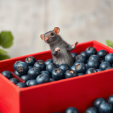 www.naked-ai.art - A red box of blue berries with a rat dancing inside