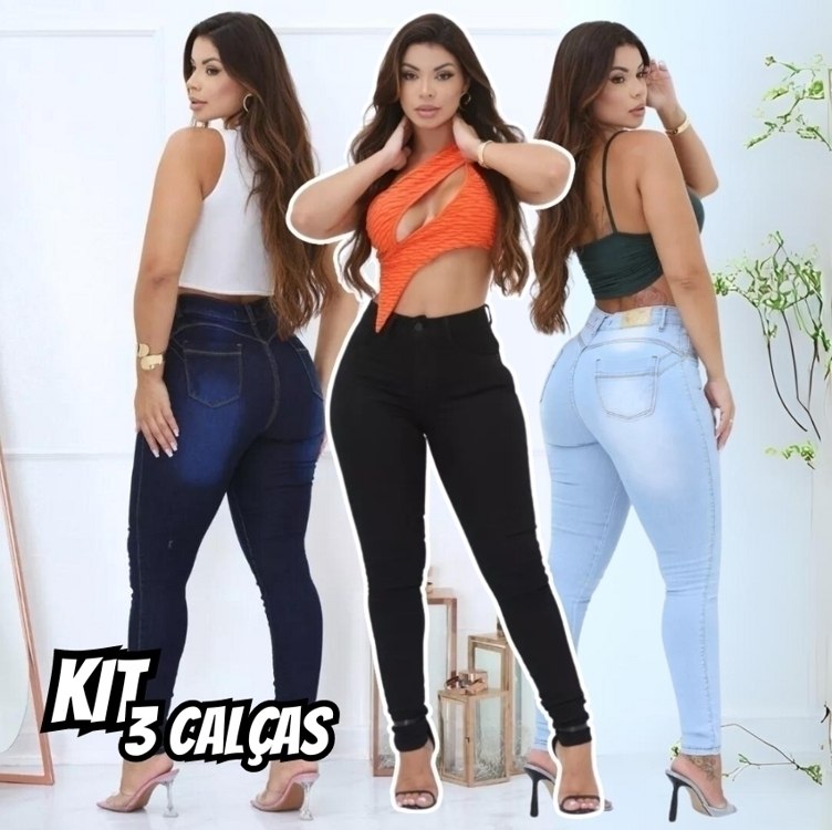 Kit De 3 Calca Feminina Moda Atacado Premiun Cintura Alta