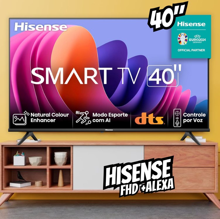 Hisense Smart TV FHD 40″ Polegadas 40A4N com DTS Virtual X, Game e Sports Mode, Controle por Voz, Share to TV e Compatível com Alexa