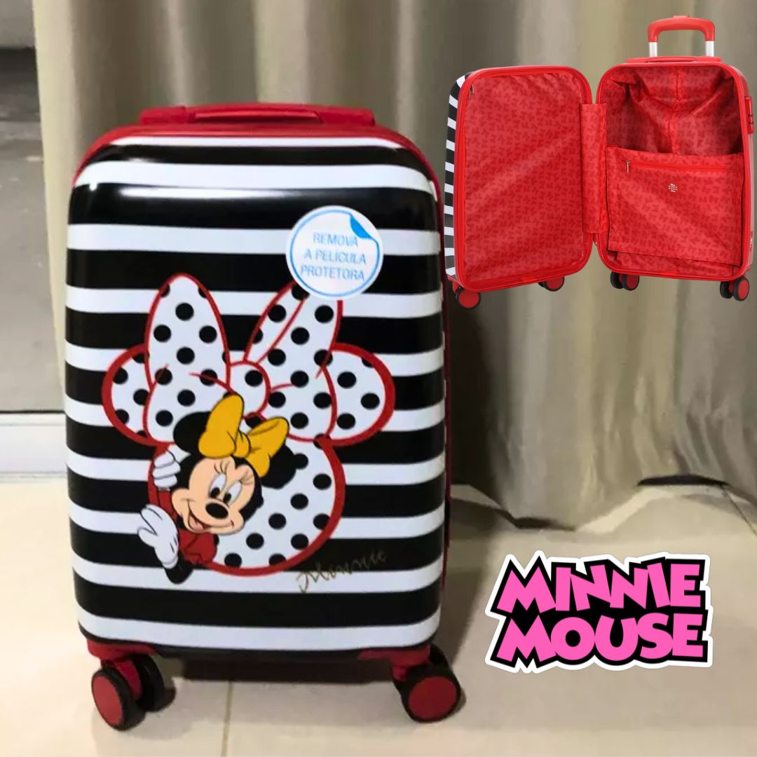 Luxcel Mala Mochila Rodas Listrada Minnie Vermelha Infantil Menina