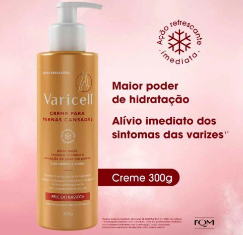 Varicell Creme Pele Extrasseca 300g – Creme p/Varizes, Dores e Pernas Cansadas