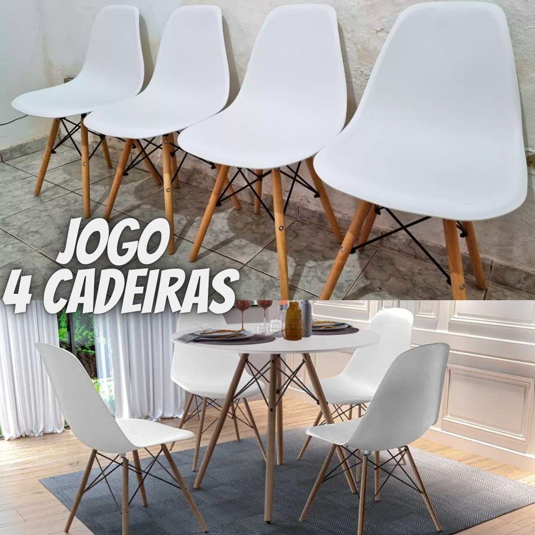 Jogo 4 Cadeiras Charle Eames Wood Eiffel Sala Cozinha Cor da estrutura da cadeira Branco