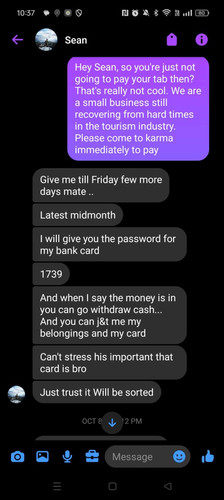 South African Sean Coetzee Accused of Doing a Runner on Numerous Bills