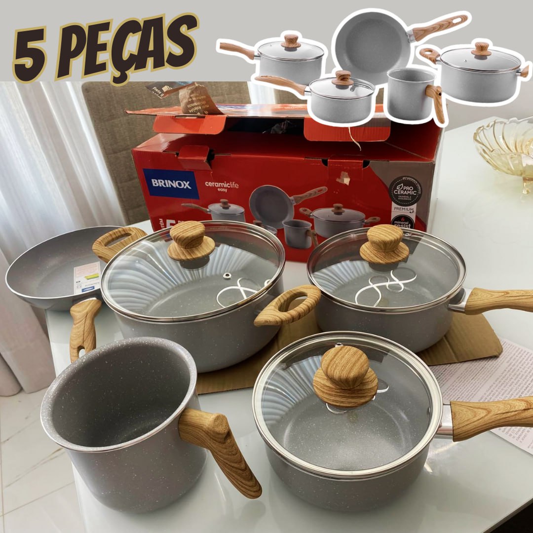 Brinox – Jogo de Panelas 5 Peças Ceramic Life Easy – Cinza