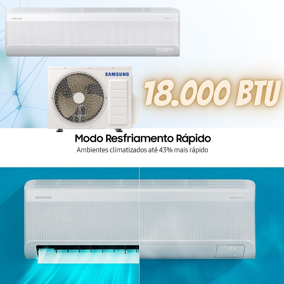 Samsung Ar-condicionado Split Inverter WindFree Connect AI 18.000 BTUs Frio Sem Vento AR18DYFAAWKNAZ 220V