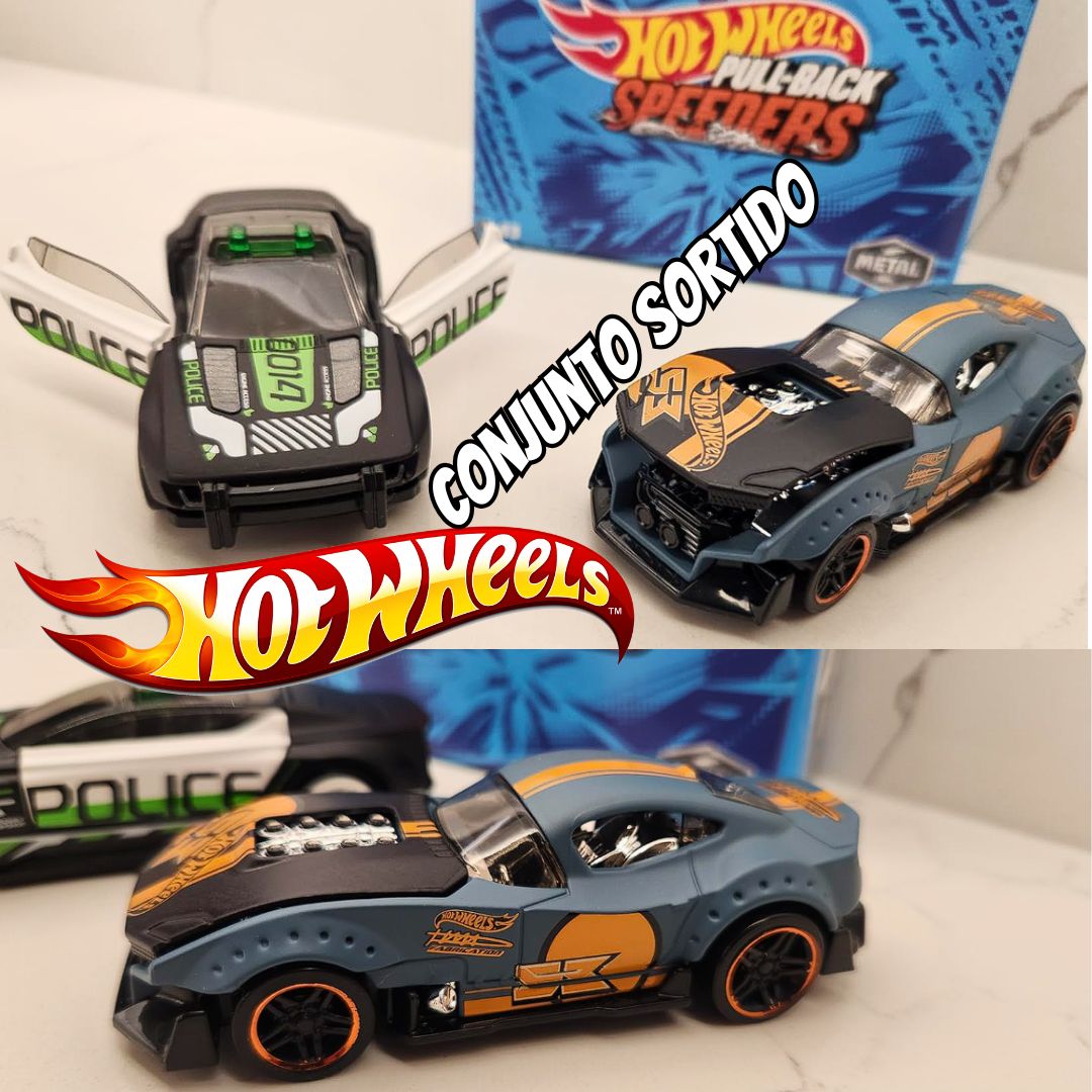 Hot Wheels, Pullback Speeders, Conjunto Sortido com 2 Carrinhos de Fricção de Escala 1:43, A partir de 3 Anos (Não é Possível Escolher o Modelo)