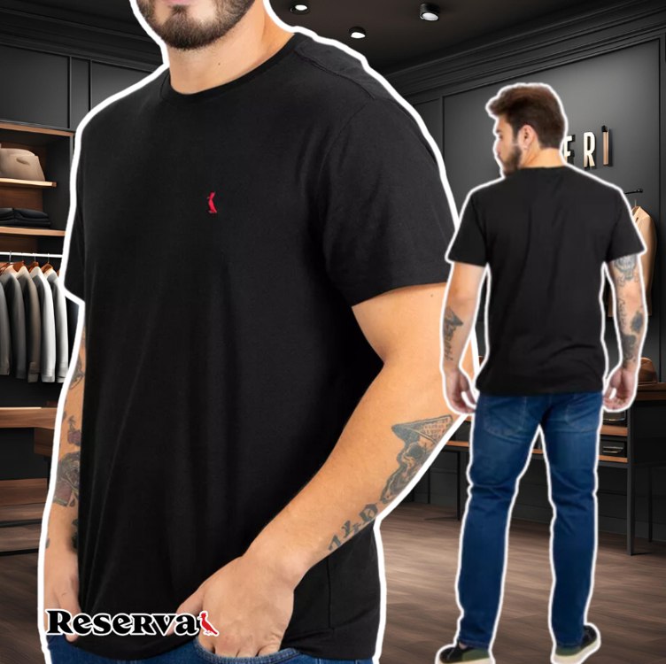 Camiseta Reserva Masculina Básica Brasa Red Preta