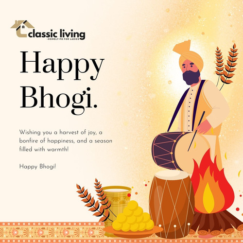 🌟 Warm Bhogi Wishes from Classic Living PG! 🌟