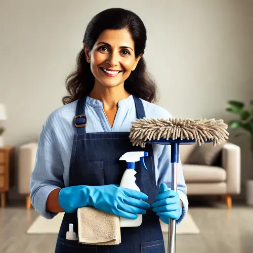 DALL·E 2025 01 19 21.00.45 An Indian professional cleaning vendor profile image. The vendor is a che.webp