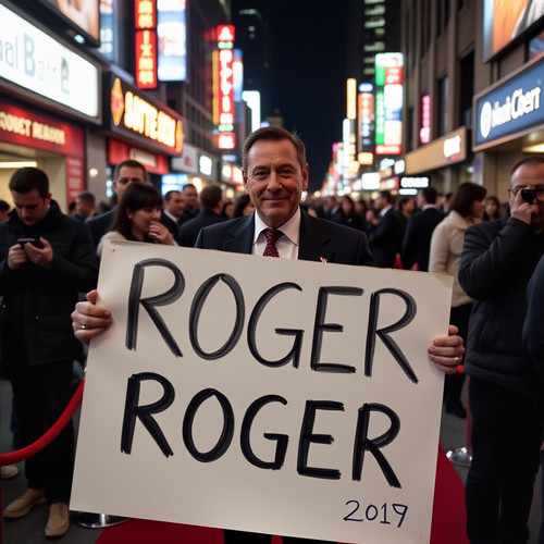 hyperalistic kevin spacey on the red carpet in a north corean city hold up a sign with ROGER.jpg