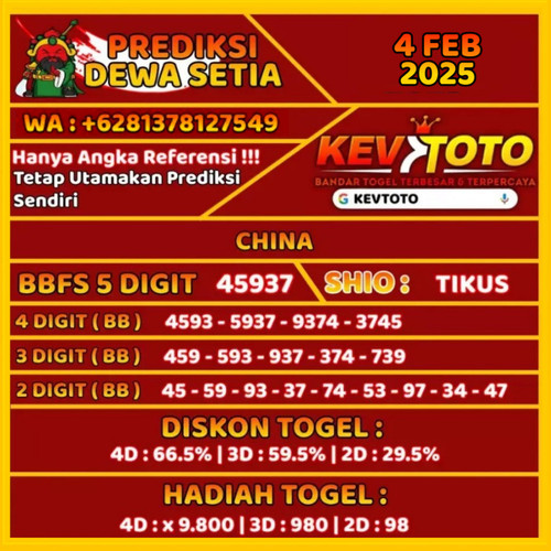 Prediksi Togel Toto 4D China Selasa 4 Februari 2025.1