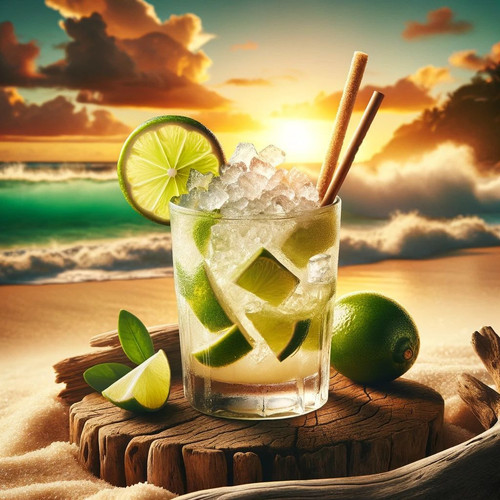 a glass of drink on a stump on a beach descriptio 2.jpg