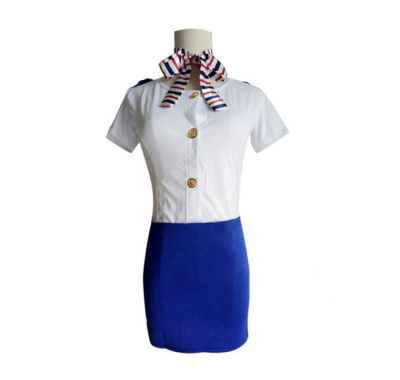 Organic White And Blue Airhostess Uniform Set.png