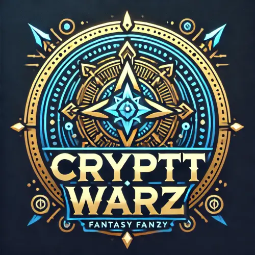 DALL·E 2025 02 04 19.10.35 A minimalist logo design inspired by 'Crypto Warz', featuring a fantasy c.webp