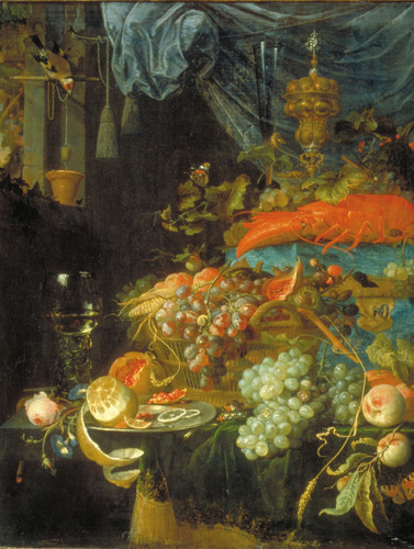 Mignon, Abraham Натюрморт с фруктами и щеглом, 1679, 78 cm x 67 cm, Холст, масло
