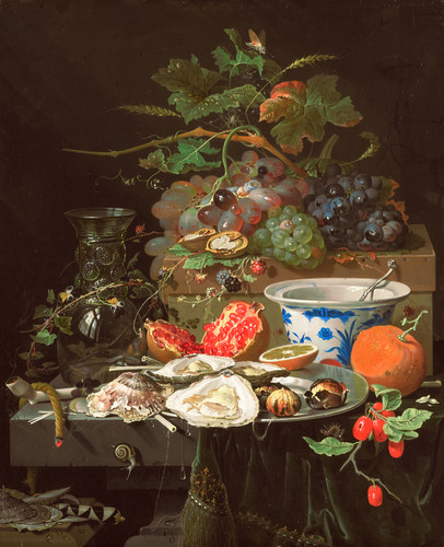 Mignon, Abraham Натюрморт с фруктами, устрицами и фарфоровой миской, 1679, 55 cm x 45 cm, Дерево, ма