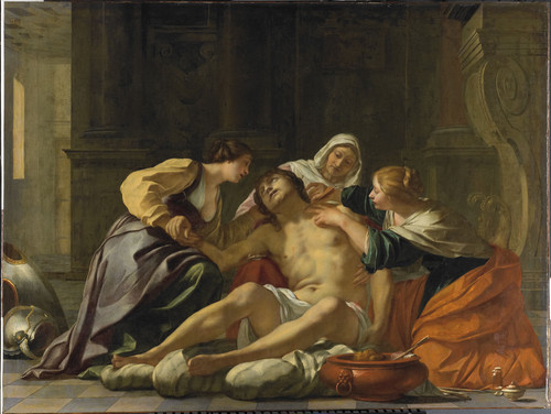 Blanchard, Jacques Ирина и её помощницы ухаживают за Святым Себастьяном, 1638, 153 cm х 202 cm, Холс