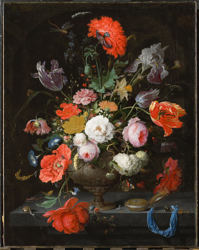 Mignon, Abraham Натюрморт с цветами и часами, 1679, 75 cm x 60 cm, Холст, масло