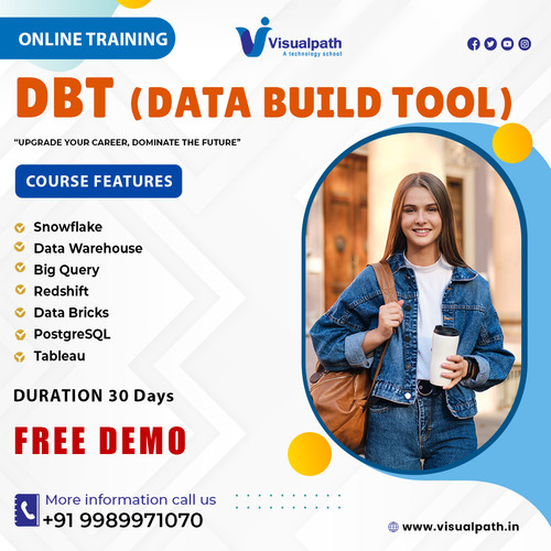 Visualpath offers world-class Data Build Tool DBT Training to students in Hyderabad and across the USA, UK, Canada, Dubai, and Australia. The course covers all the critical tools for modern data engineering, such as Matillion, Snowflake, ETL, Informatica, Data Warehousing, SQL, Power BI, Talend, Cloudera, Databricks, Oracle, SAP, and Amazon Redshift. Build your expertise and advance in cloud computing and business intelligence. Call now for a Free Demo at +91-9989971070
WhatsApp: https://www.whatsapp.com/catalog/919989971070/
Visit us: https://visualpath.in/online-data-build-tool-training.html