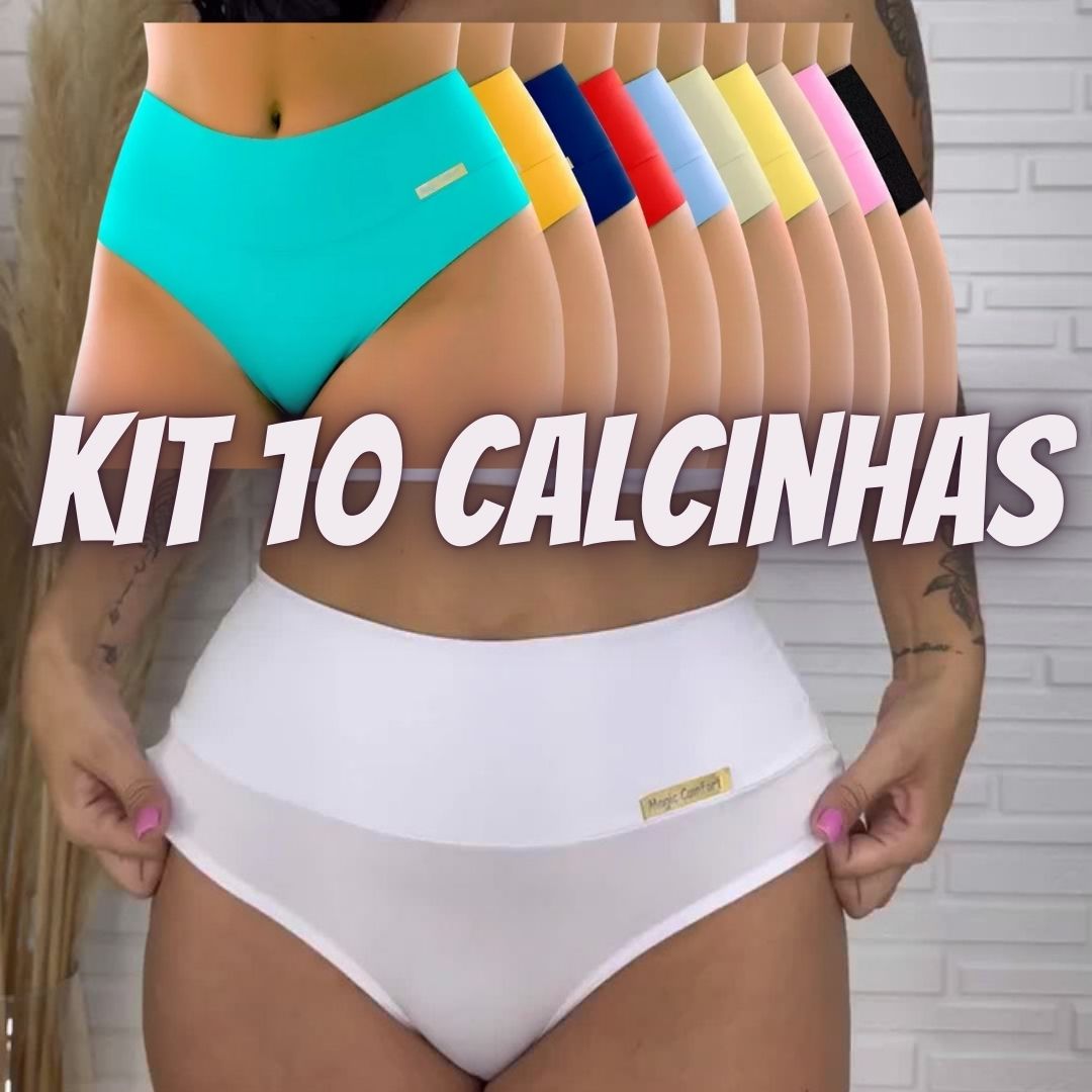 Kit Com 10 Lindas Calcinha Cós Alto Cores Atacado Revenda