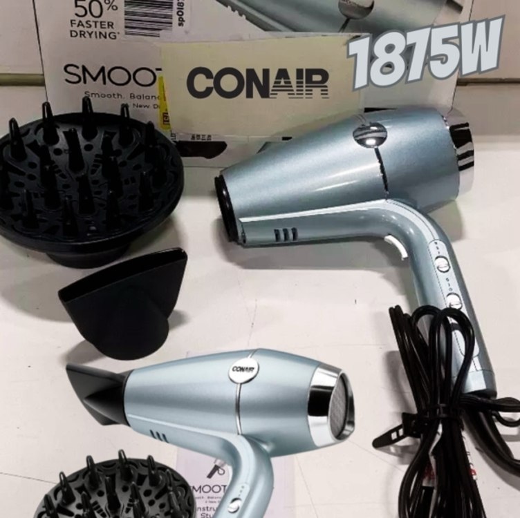 Conair, Secador de Cabelo, Com Difusor, 2 Velocidades, 2 Temperaturas, 1875W, Hydro-Fusion – Prateado